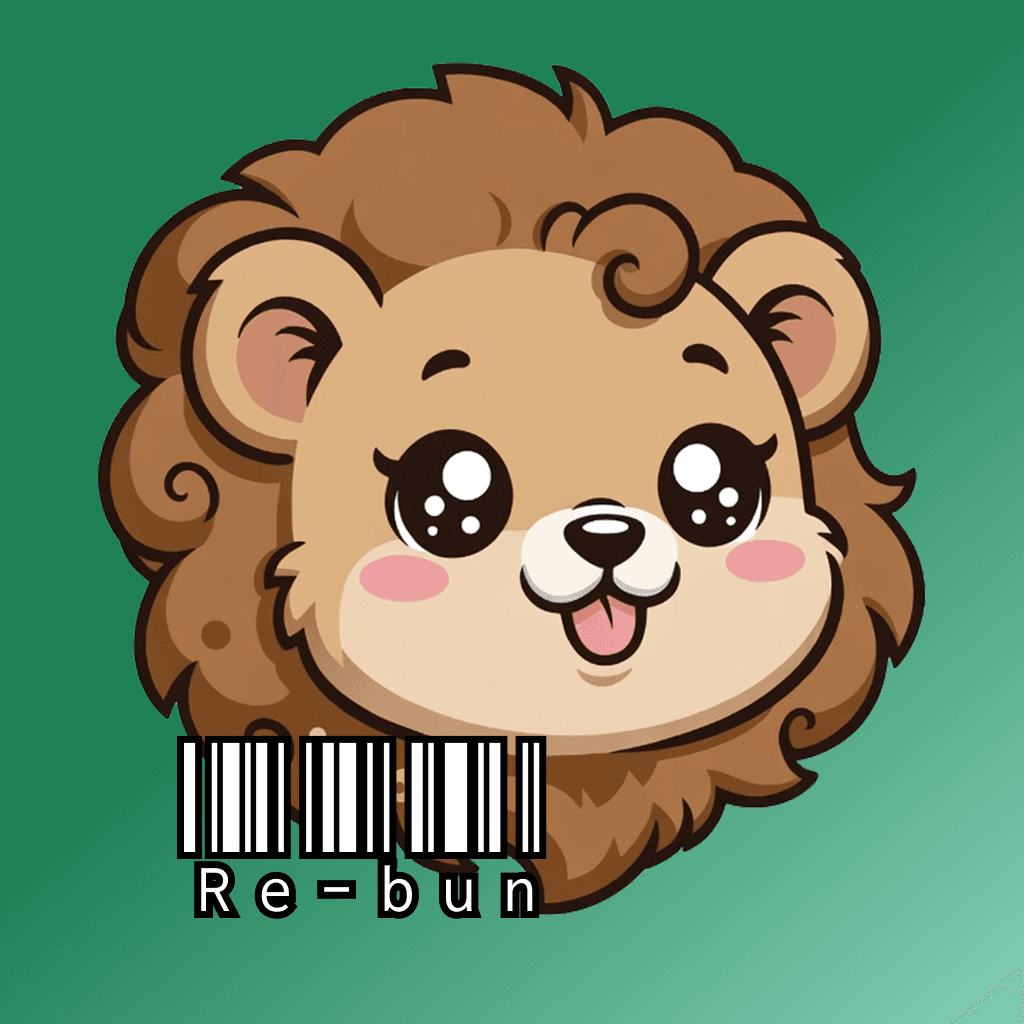 Re-bun 應用程式標誌:綠色漸層嘅獅子吉祥物與 barcode